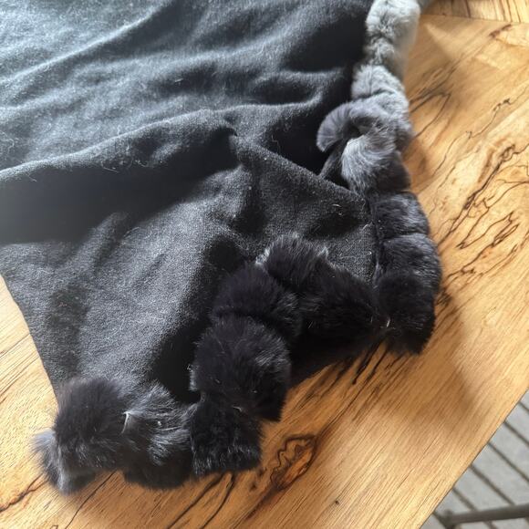 La Fiorentina Genuine Real Rex Rabbit Fur Poncho in Black - Picture 3 of 6